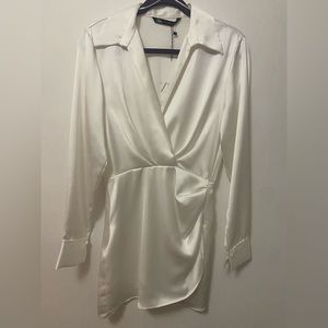 White Silky Asymmetrical Zara Dress